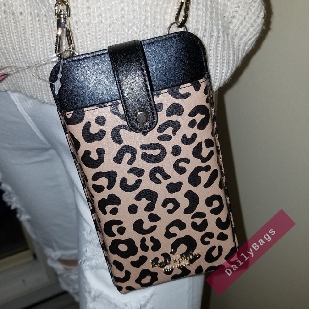 NWT GRAPHIC LEOPARD MULTI BLACK KATE SPADE 100% AUTHENTIC PHONE CROSSBODY - Picture 9 of 11